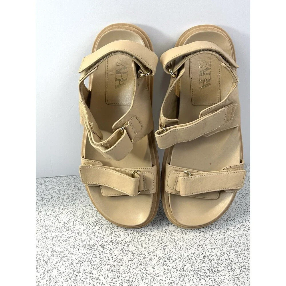 Zara Cream Beige Tan Chunky Sandals Size 39 8.5 - Picture 13 of 13